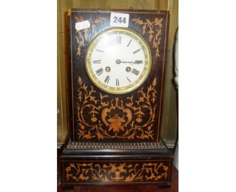 19th c. rosewood and marquetry mantle clock with French movement