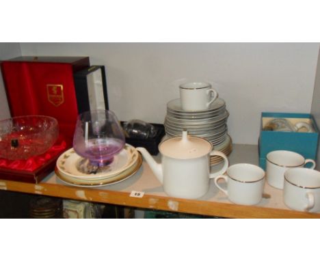 Caithness glass bowl and vases and a Royal Worcester "Classical Platinum" tea set