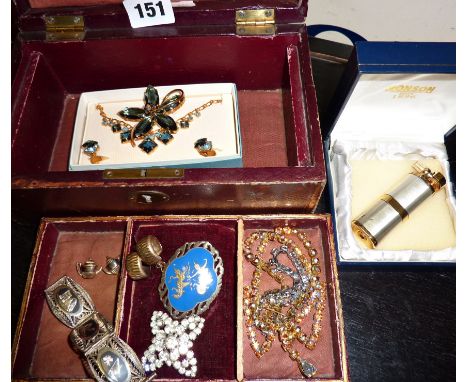 Assorted costume jewellery, Niello silver bracelet and enamel brooch etc.