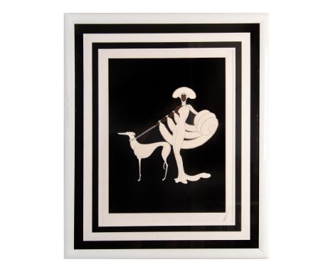 Beautiful color serigraph entitled Ebony and White that depicts a Black female dressed in an extravagantly simple white eveni