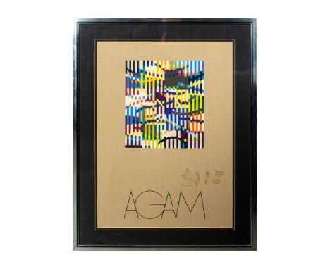 Rarely offered color silkscreen poster on paper by pioneer optical and kinetic artist Yaacov Agam. His composition includes v