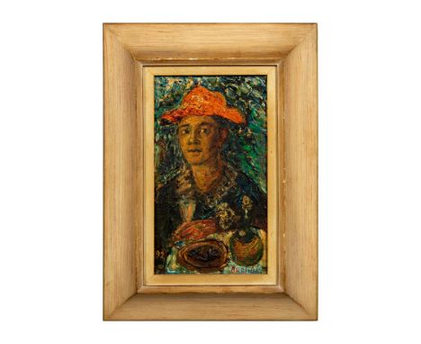 Outstanding portrait depicting a man in natural coloration. Housed in a wood frame. Signed by Artist on lower right. Sight si