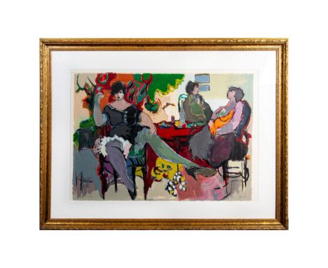 Outstanding color serigraph on Fabriano paper entitled Three Woman by Post Impressionist Itzchak Tarkay. The scene depicts re