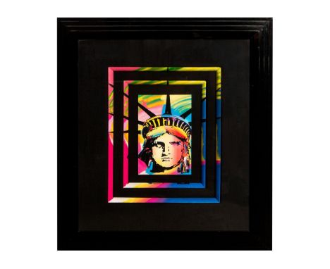 Beautiful serigraph on paper of the Liberty Head in brilliant pink, yellow, blue and colorful blended hues. Pop artist Peter 