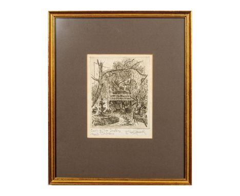 Titled: Court of Two Sisters, New Orleans. Portrait view depicting a classical elegant courtyard view of the restaurant Court