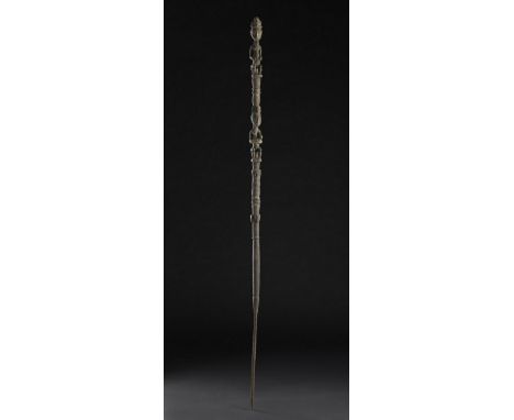 African art Ceremonial staff (kpoman), BauleIvory Coast. . Cm 150,00. important command stick with complex subject. Soft wood