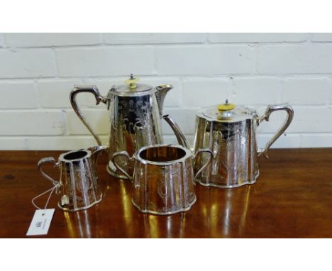 A 19th century four piece fern engraved Walker & Hall tea and coffee set comprising coffee pot, teapot, twin handled sugar ju