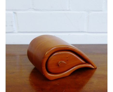 A Juliet Bridewell cherrywood 'Dolphin' trinket box, signed and dated 1997, 16cm long
