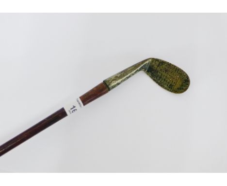 A rare Spencer & Gourlay of St Andrews Sunday golf walking stick, bearing clover trademark, tip lacking, overall length appro