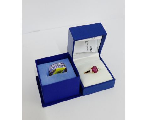 9 carat gold ruby and diamond dress ring together with a 9 carat gold tanzanite dress ring, UK ring sizes O & Q, (2) 