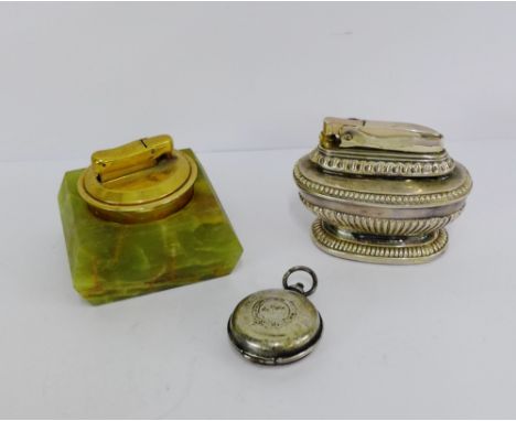A vintage Ronson 'Queen Anne' lighter and another together with an Epns cased compass (3) 