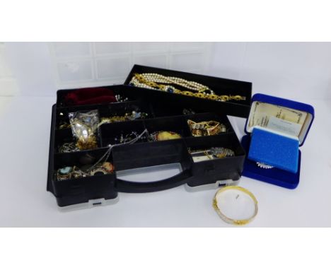 A quantity of gold plated and other costume jewellery to include bracelets, necklaces, earrings and dress rings, together wit