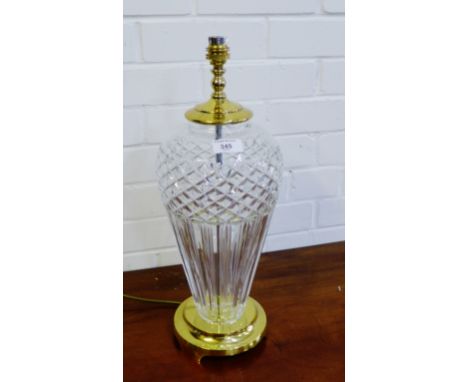 A cut glass table lamp with faux brass mounts, size excluding light fitting is 45cm high