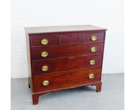 A Georgian mahogany chest, the rectangular top over three short and three long drawers, on bracket feet,  104 x 112cm 