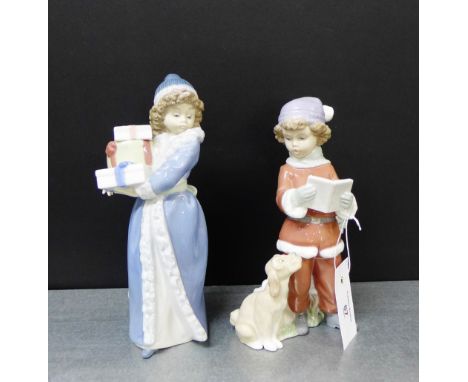 Two Spanish porcelain figure to include a Lladro figure of a 'Girl with a Dog', together with another Nao figure of a 'Girl w