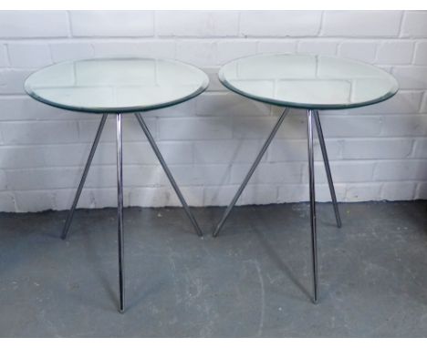 A pair of Habitat circular glass topped side / lamp tables, 50 x 42cm (2) 