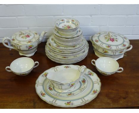 A Marlborough floral patterned dinner service comprising bowls, side plates, medium plates, dinner plates, teapot, tureens, c