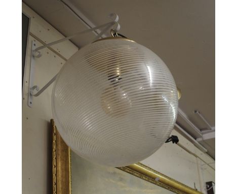 A large Italian globe ceiling light with white swirls on clear glass Condition Report: Available upon request