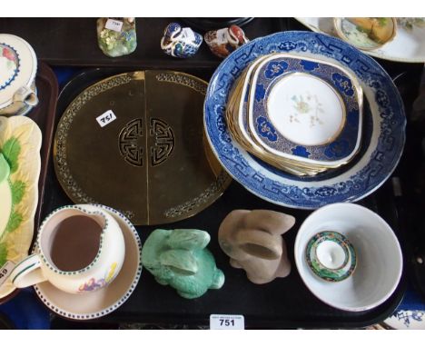 Poole pottery jug and bowl, Tuscan china side plates, Crown Staffordshire miniature cup and saucer and other items Condition 