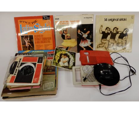 A vintage Nivico portable mini record player with various ballroom dance vinyl records Condition Report: Available upon reque