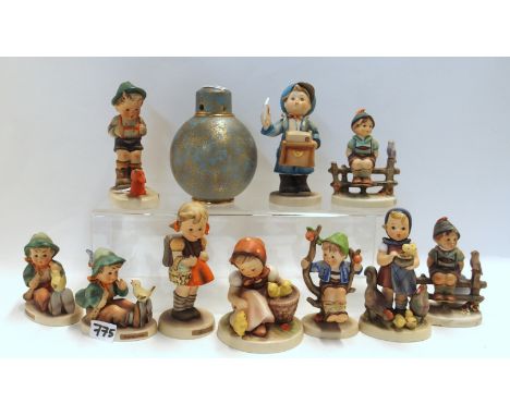 A Royal Worcester globular shaped pot pourri pot and cover and ten Hummel figures Condition Report: Two Hummels chipped, one 