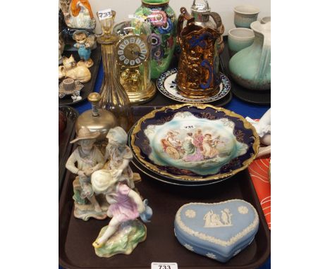 A Royal Worcester figure March, a continental transfer printed plate, amber flashed decanter, table bell etc Condition Report