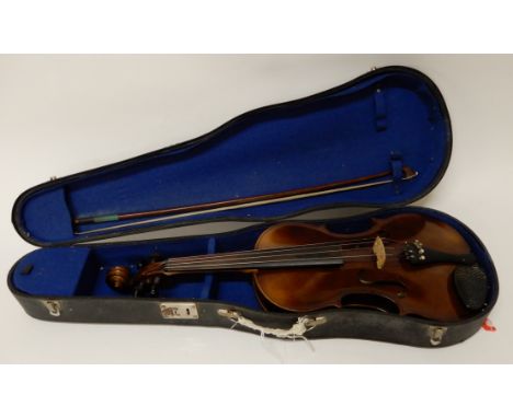 A two piece back viola 39cm with a viola bow and case (3) Condition Report: Available upon request