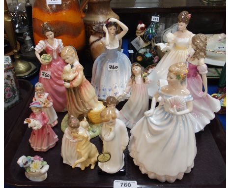 Twelve Doulton figures including Miss Kay, Sheila, Kathleen, Sophie, Claire, Flowers for Mother, Puppy Love, Mother's Helper,