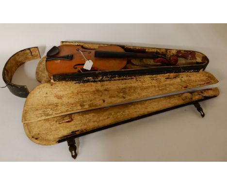 A two piece back violin 35cm with label to the interior " Copy of Antonius Stradivarius made in Czechoslovakia" Condition Rep