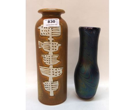 A Lisa Larson for Gustavsberg pottery vase, 25.5cm together with a John Ditchfield for Glasform iridescent vase no. 1685, 21c