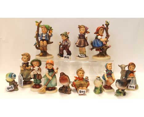 Ten Hummel figures including Apple Tree Boy and Girl and four Beswick bird figures Condition Report: All in good condition. 