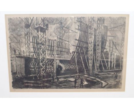 JOHN FERGUSON ROSS Clydeside Shipyard, signed, lithograph, 4/12, dated, 1934, 40 x 60cm Condition Report: Available upon requ