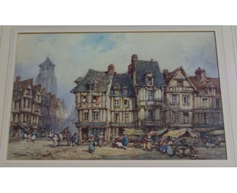 PIERRE LE BOEUFF Liseux, Normandy, signed, watercolour, 27 x 38cm, ROBERT GIBB Backs to the wall, sketch, 20 x 33cm and AFTER
