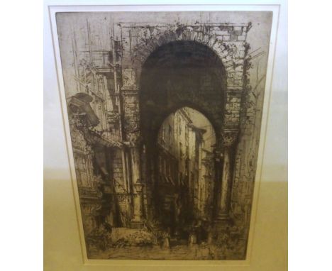 TEN VARIOUS PICTURES comprising; HEADLEY FITTON City Gateway, Genoa, ERNEST UDEN Cathedral, watercolour, etchings, prints (10