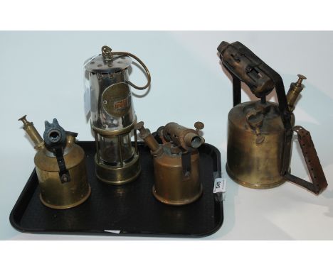 A miners lamp and three various blow torches Condition Report: Available upon request