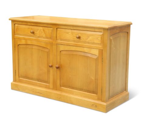 GRAHAM DUNCALF, A SWANMAN ASH SIDEBOARD, 1990S, fitted with two drawers over two cupboard doors, with a fixed shelf, the top 