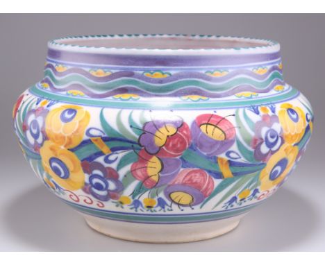 A CARTER STABLER ADAMS POOLE POTTERY ‘YO’ PATTERN JARDINIÈRE, CIRCA 1930S, of squat form with a short cylindrical neck, impre