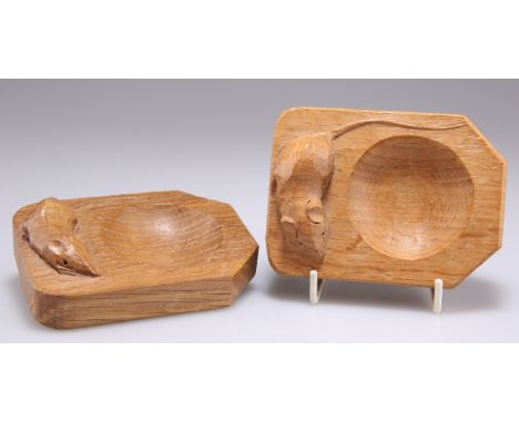 ROBERT THOMPSON OF KILBURN, TWO MOUSEMAN OAK PIN TRAYS, of characteristic form, with carved mouse signatures. (2) 8cm by 10.5