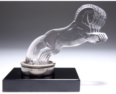 RENÉ LALIQUE (FRENCH, 1860-1945), A 'CINQ CHEVAUX' CAR MASCOT, clear moulded glass, frosted and polished, moulded 'R. Lalique