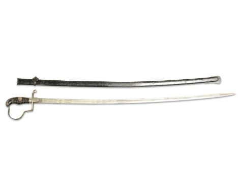 A GERMAN WWII ARMY NCO PATTERN SWORD, with nickel hilt, the blade stamped 'ALCOSO, Solingen', etched and engraved each side w