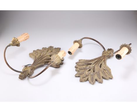 A PAIR OF COMPOSITION TWO-LIGHT WALL SCONCES.(2)&nbsp; 30cm high