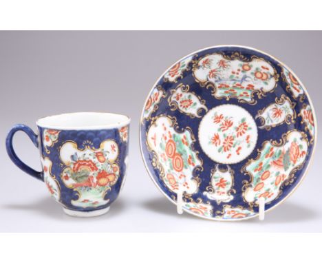 A WORCESTER KAKIEMON COFFEE CUP AND SAUCER, CIRCA 1770-1775,&nbsp;decorated in the 'Kakiemon' pattern with reserves of flower