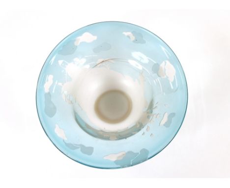 A blue tinted heavy etched glass bowl, stamped Amanda; a blue bubble glass baluster jug; and nine ruby glass tumblers