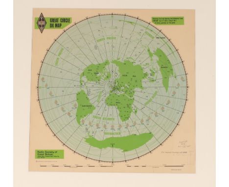 A "Great Circle Dx map" Radio Society of Great Britain framed and glazed poster