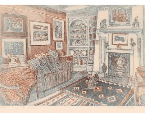 Richard Bawden, pencil signed limited edition lithograph "The Parlour" 75/85, 41cm x 59cm