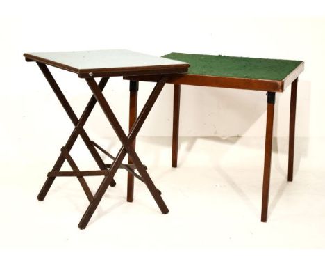 Two early to mid 20th Century folding card tables, each with baize covered playing surface   Condition: 