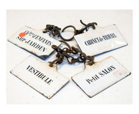 Four 19th Century French enamel room labels   Condition: 