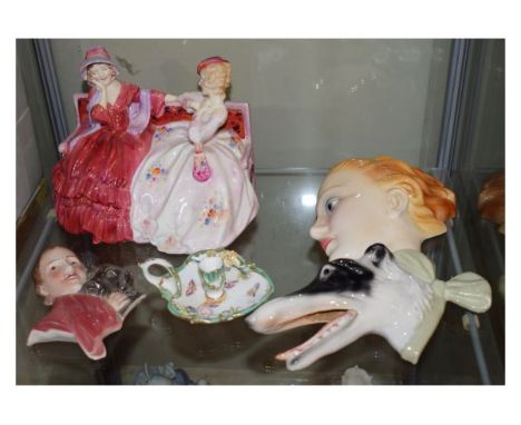 Royal Doulton figure - The Gossips HN.2025, two 1930's period Continental ceramic wall plaques, each formed as a lady with a 