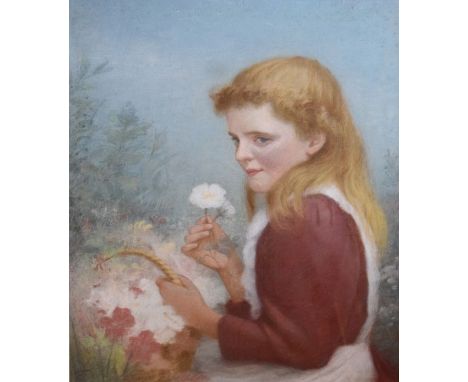 M.F. Joegens - Portrait of a young girl picking flowers, pastels, signed lower left, 61cm x 51cm   Condition: 