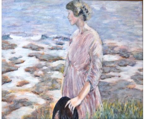Watercolour - Half length portrait of a lady standing on a seashore, unsigned, 23.5cm x 34cm   Condition: 